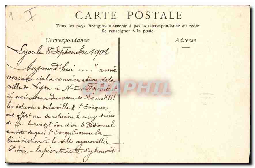 CPA Lyon Abside de la Basilique  — Verso