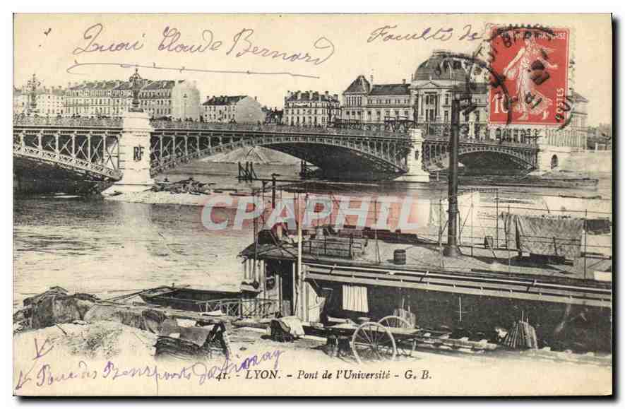 CPA Lyon Pont de l'Universite Bateau Peniche
