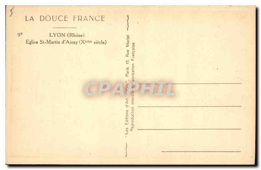 CPA Lyon Rhone Eglise St Martin d'Ainay  — Verso
