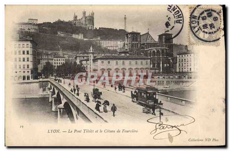 CPA Lyon Le Pont Tilsitt et le Coteau de Fourviere Tramway