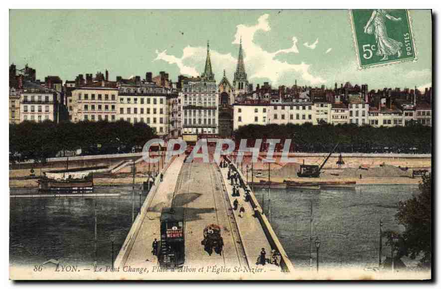 CPA Lyon Le Pont Change Place d'Albon et l'Eglise St Nizier 