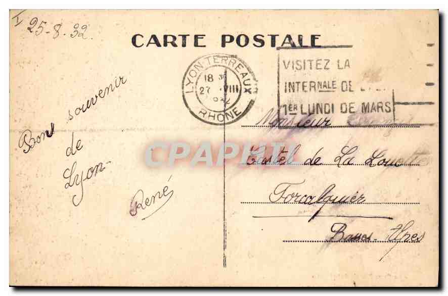 CPA Lyon Pont Tilsitt et Coteau de Fourviere  — Verso