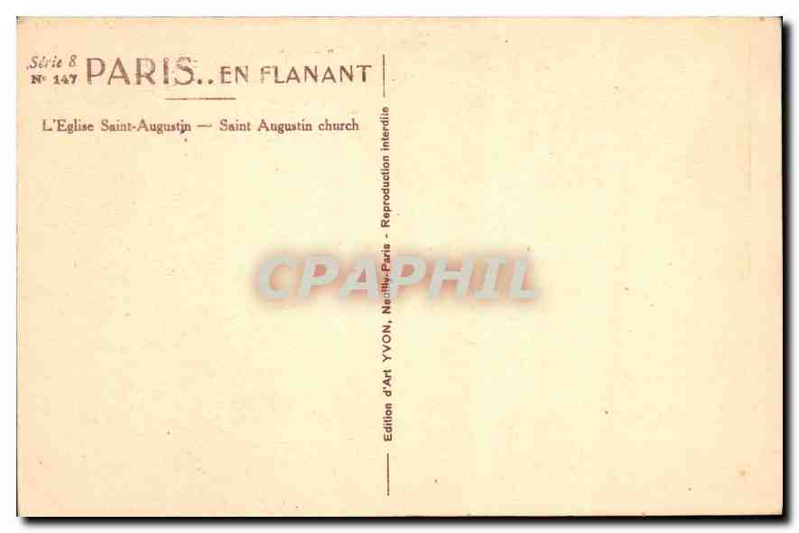 CPA Paris L'Eglise Saint Augustin  — Verso