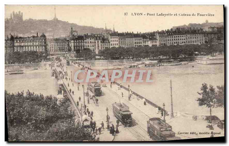 CPA Lyon Pont Lafayette et Coteau de Fourviere Tramway