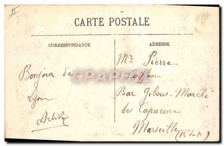 CPA Lyon Place des Terreaux Fontaine Bartholdi et l'Hotel de Ville  — Rückseite