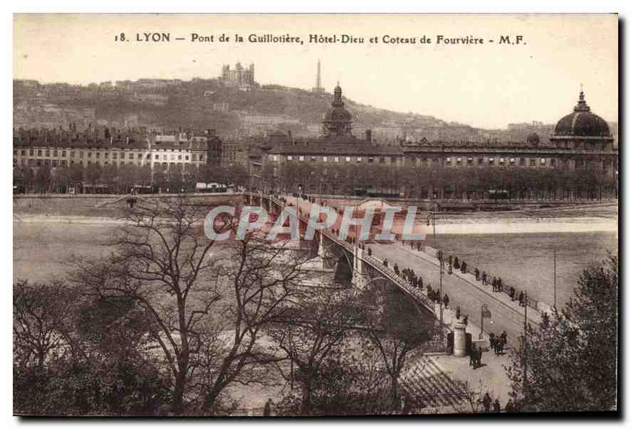 CPA Lyon Pont de la Guillotiere Hotel Dieu et Coteau de Fourviere 