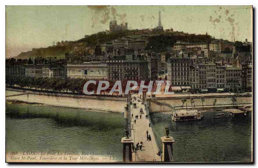 CPA Lyon Le Pont La Feuvillee Fourviere et la Tour Metallique 