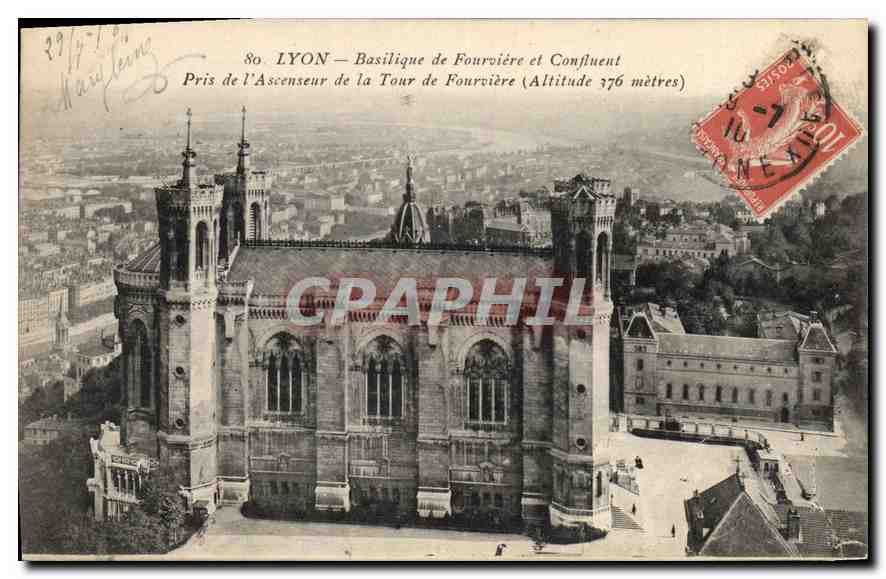 CPA Lyon Basilique de Fourviere et Confluent Pris de l'Ascenseur de la Tour de Fourviere (Altitude 3