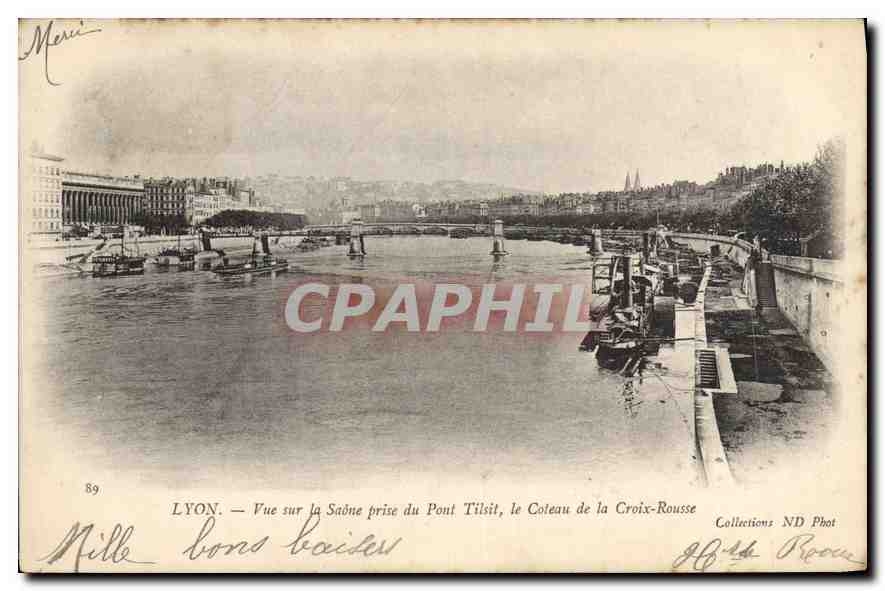 CPA Lyon Vue sur le Saone prise du Pont Tilsit le Coteau de la Croix Rousse