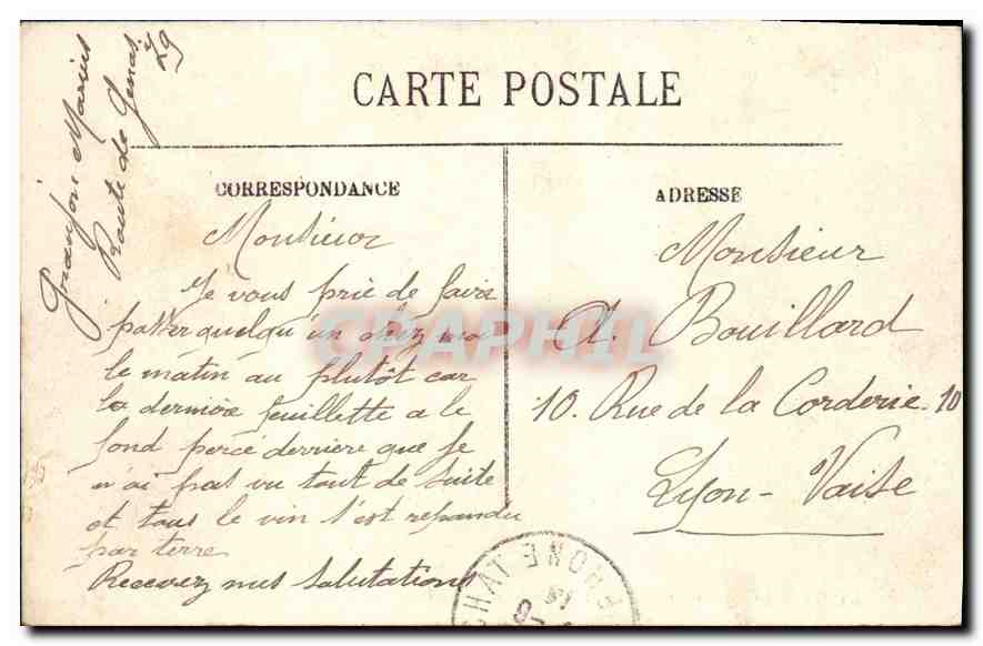 CPA Lyon La Place des Cordeliers et le Palais de la Bourse — Verso