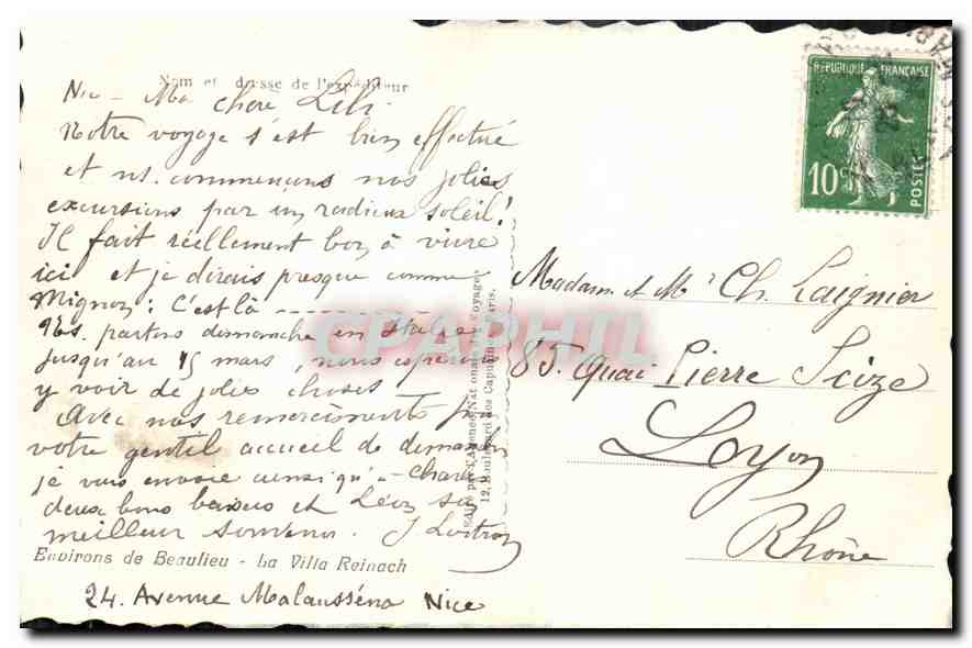 CPA Environs de Beaulieu La Villa Reinach — Verso