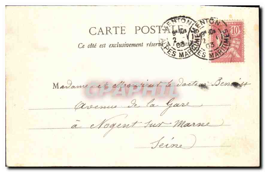 CPA Menton La Plage — Verso