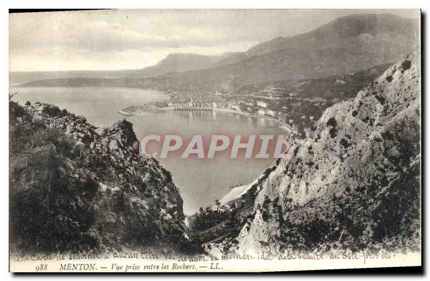 Menton — Vue prise entre les Rochers — LL. n°988