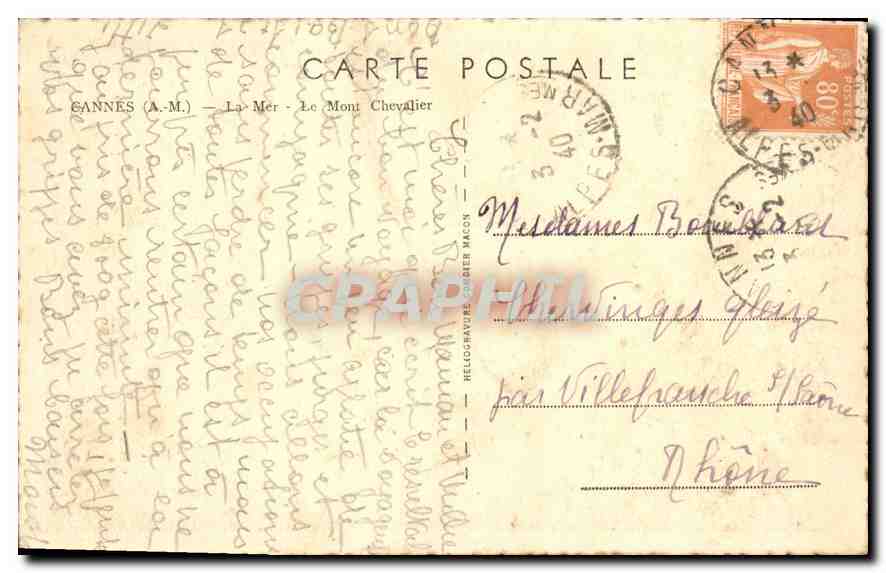 CPA Cannes (A M) La Mer Le Mont Chevalier — Rückseite