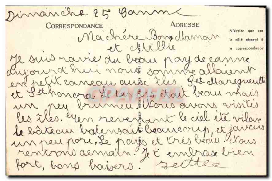 CPA Cannes Vue sur la Ville et les Montagnes — Rückseite