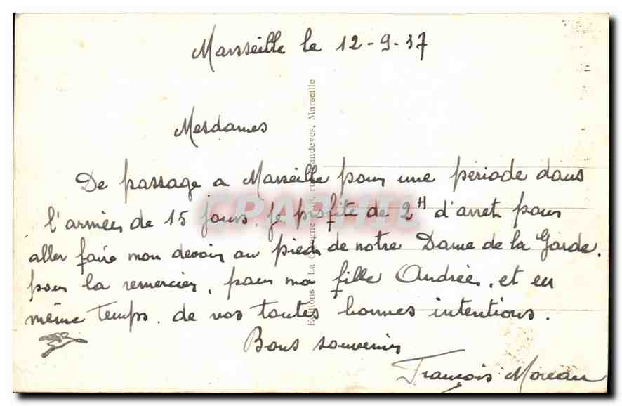 CPA Marseille Notre Dame de la Garde — Rückseite