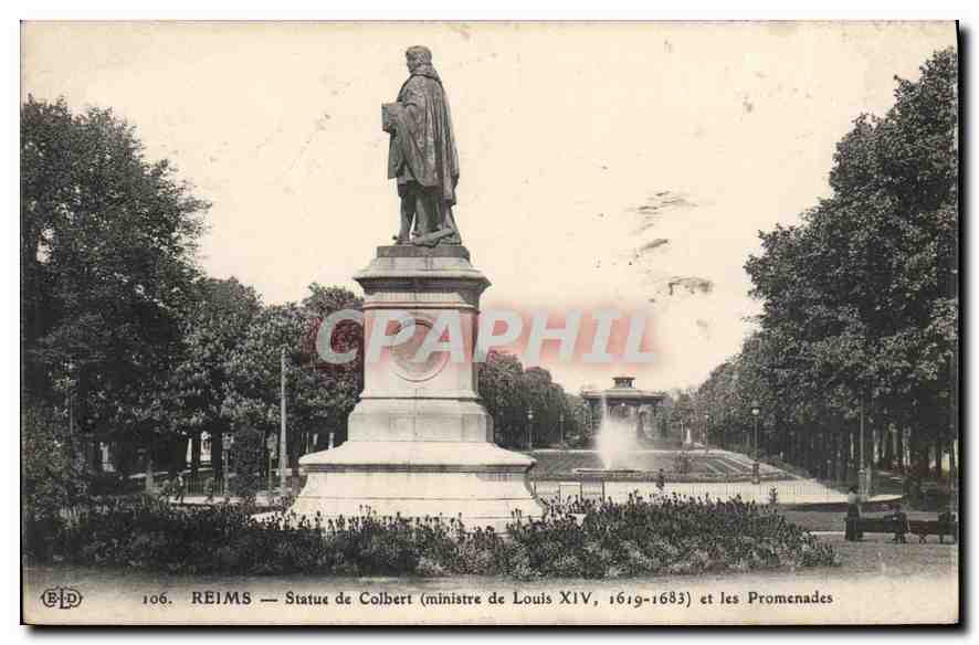 Reims — Statue de Colbert (ministre de Louis XIV, 1619-1683) et les Promenades — BLP, n°106