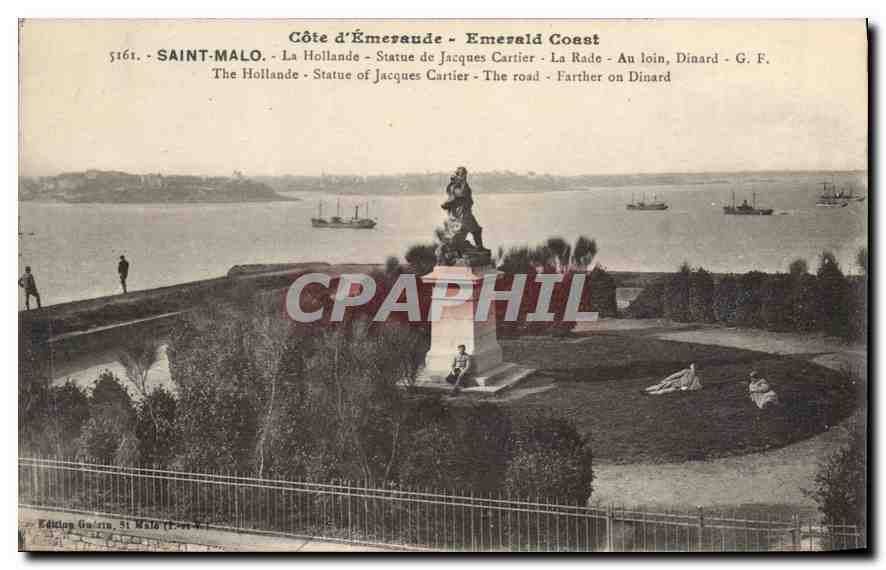 CPA Cote d'Emeraude Saint Malo La Hollande Statue de Jacques Cartier La Rade au Loin Dinard