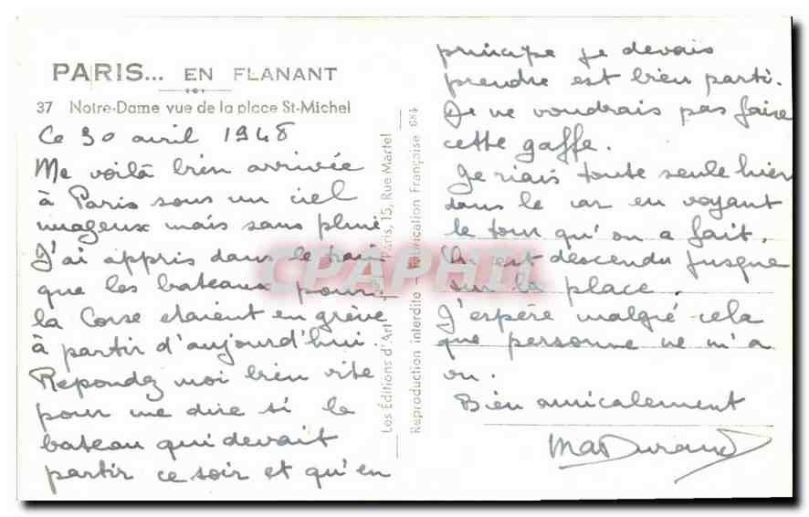 CPA Paris en flanant Notre Dame vue de la PLace St Michel — Rückseite