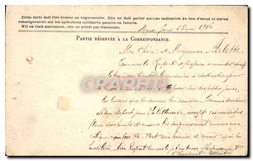 Carte de Franchise Militaire Villeneuve le roi — Rückseite