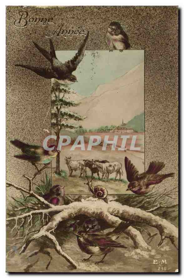 CPA Fantaise Escargot Vaches Oiseaux