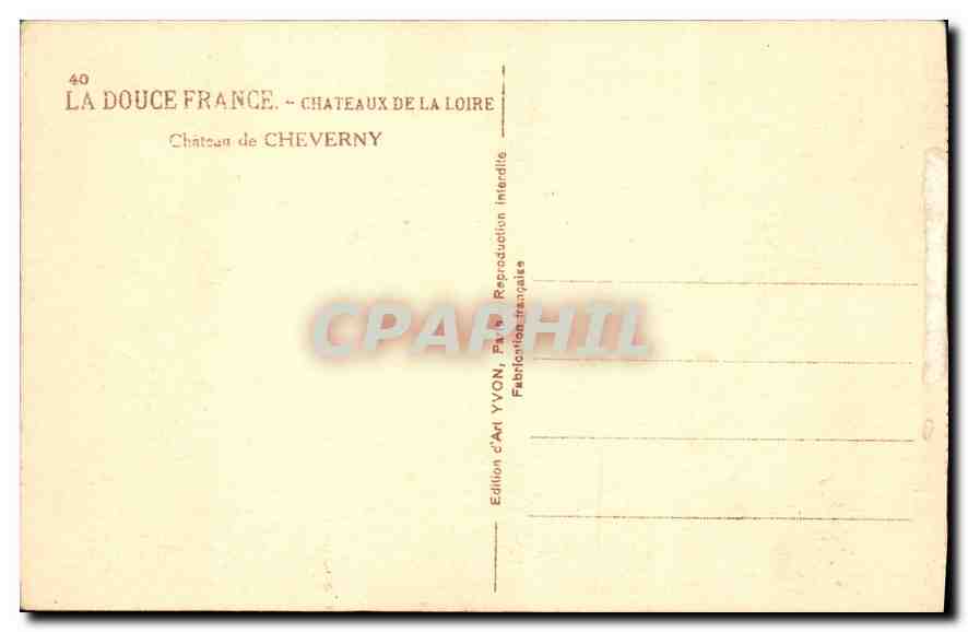 CPA La Douce France Chateaux de la Loire Chateau de Cheverny — Back