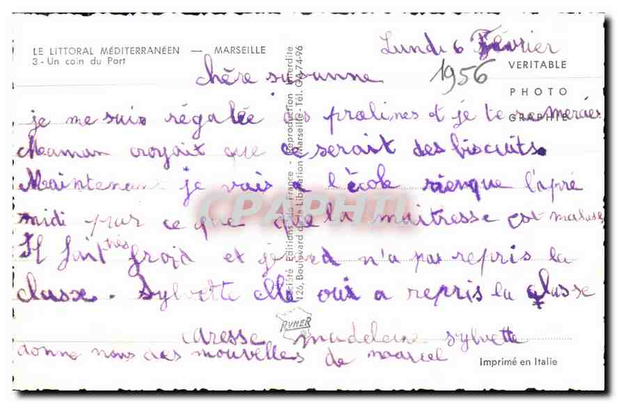 CPA Marseille Un Coin du Port — Verso