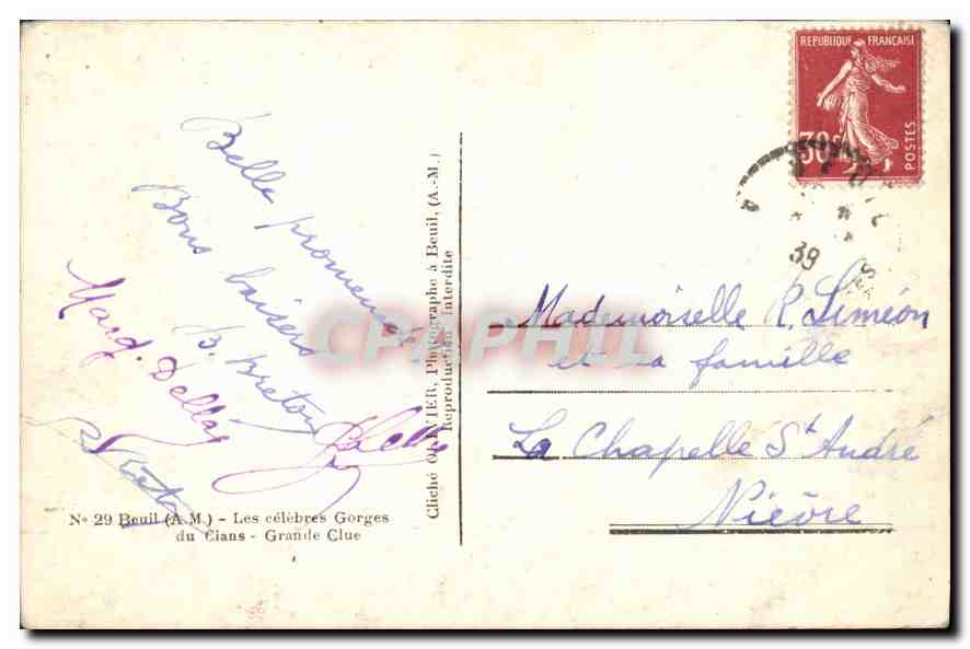 CPA Beuil (A M) Les Celebres Gorges du Cians Grande Clue — Rückseite