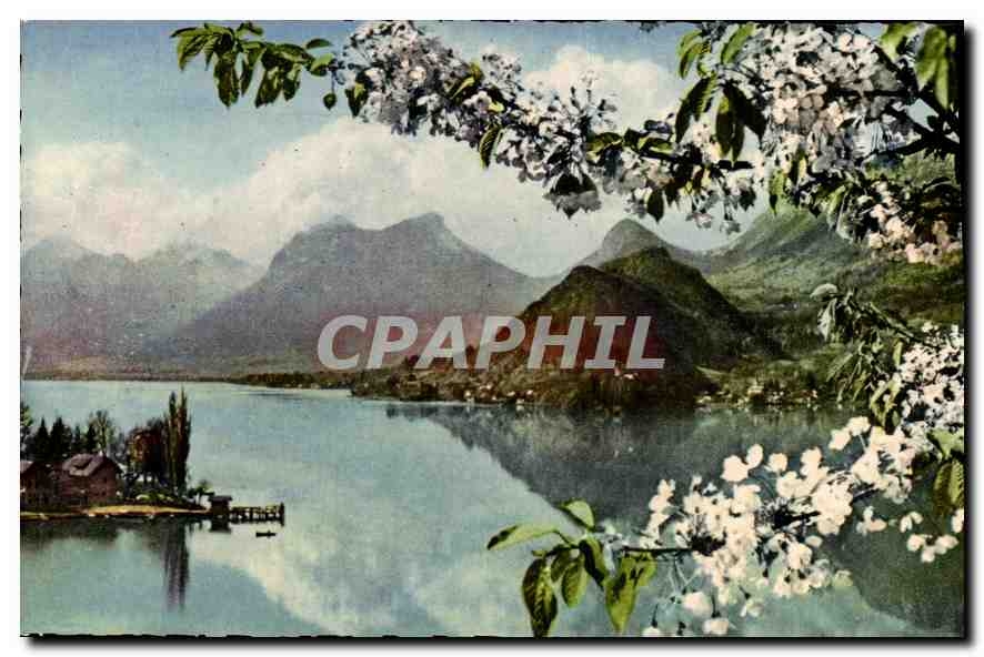 Lac d'Annecy — vue printanière avec fleurs de cerisier — Éditions G. ROS, n°888
