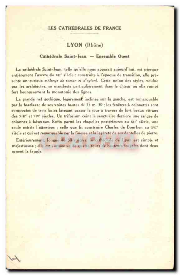 CPA Lyon (Rhone) Cathedrale Saint Jean (Ensemble Ouest) — Verso