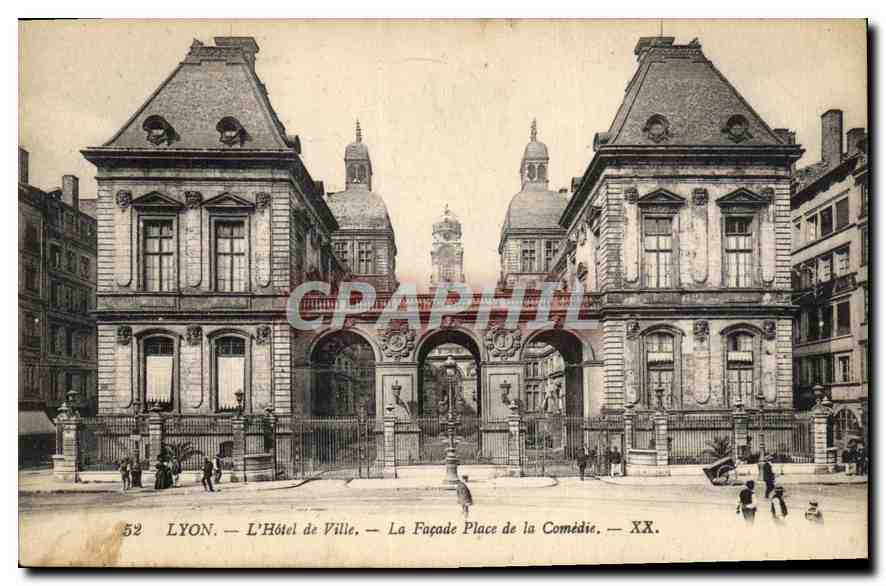 CPA Lyon Hotel de Ville Facade Place de la Comedie