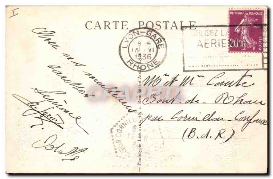 CPA Lyon illustre Place des Terreaux Fontaine Bartholdi et l'Hotel de Ville — Verso