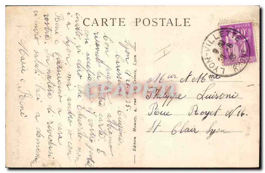 CPA Lyon Artistique Tour metallique et entree de la Crypte de N D de Fourviere — Verso