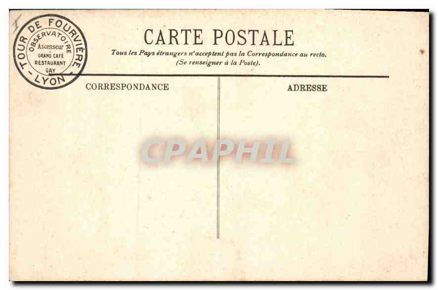 CPA Lyon  la Tour de Fourviere et l'Ascenseur etle Restaurant Gay — Verso