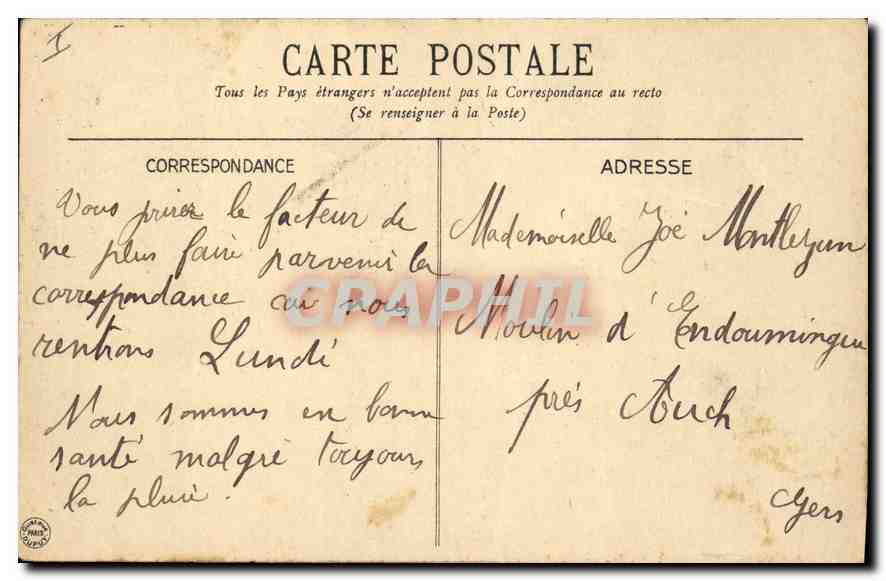 CPA Vichy Le Terrassse du Casino — Verso