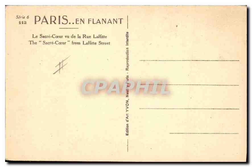 CPA Paris en Flanant Le Sacre Coeur vu de la Rue Lafitte — Rückseite