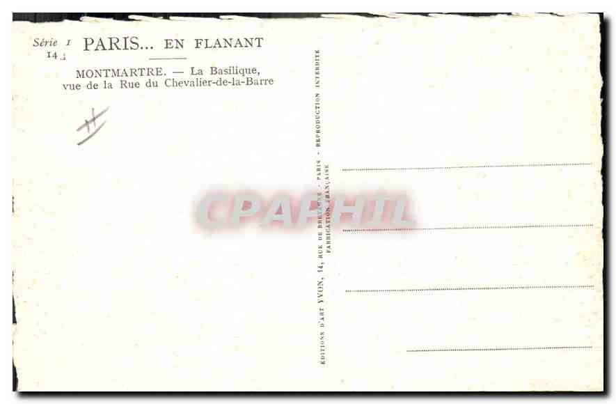 CPA Paris en Flanant Montmartre La Basilique vue de la Rue du Chevalier de la Barre — Rückseite