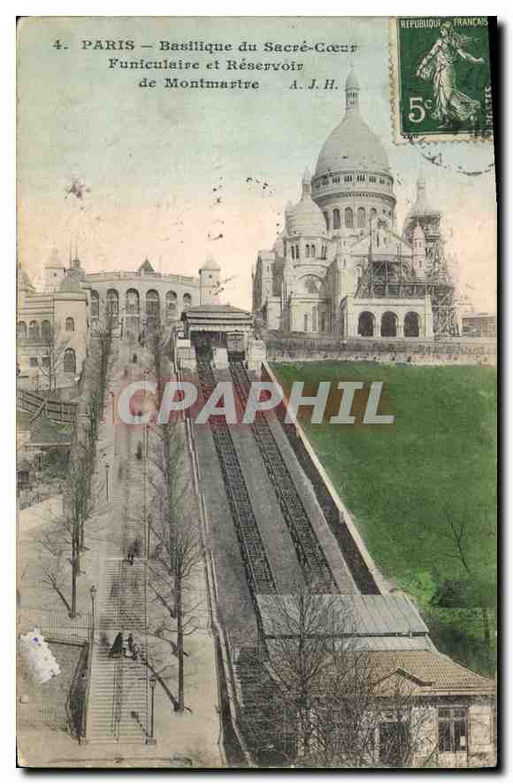 CPA Paris Basilique du Sacre Coeur Funiculaire et Reservoir de Montmartre