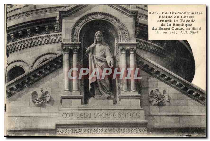 Statue du Christ ornant la façade du Sacré-Cœur à Paris-Montmartre — par Michel, Hauteur 5m85 — n° 025