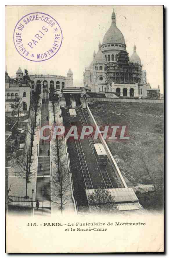 Le Funiculaire de Montmartre et le Sacré-Cœur — Basilique du Sacré-Cœur, Paris — éditeur CPAPHIL, n° 415