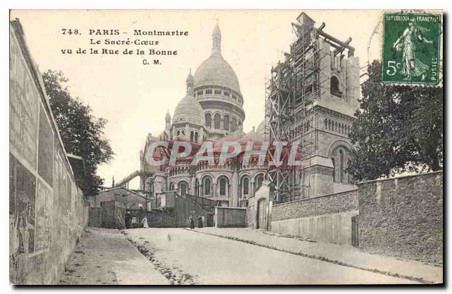 CPA Paris Montmartre Le Sacre Coeur vu de la Rue de la Bonne