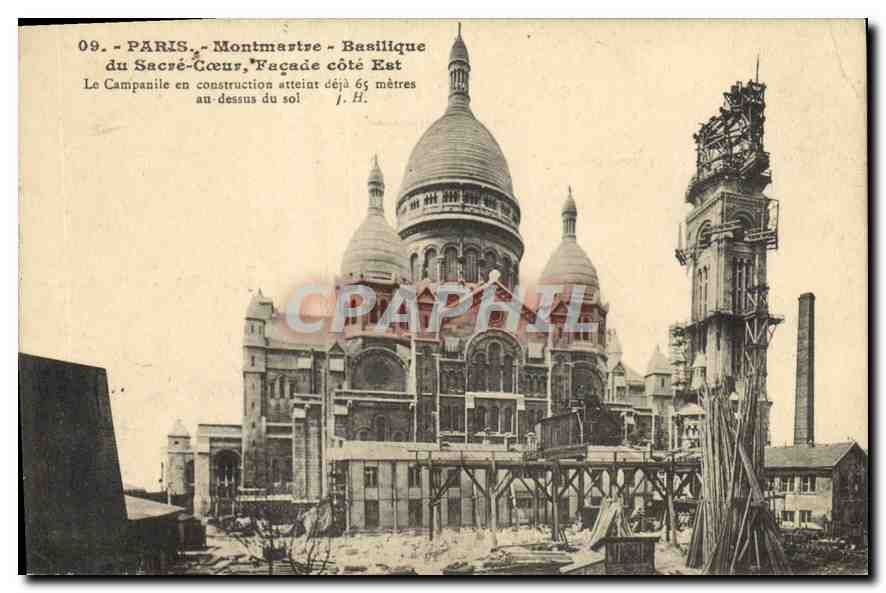 CPA Paris Montmartre Basilique du Sacre Coeur Facade Cote Est Le Campanile en  onstrction