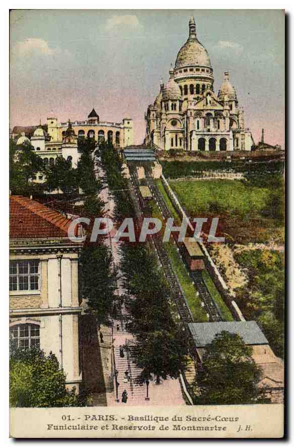 CPA Paris Basilique du Sacre Coeur Funiculaire et Reservoir de Montmartre
