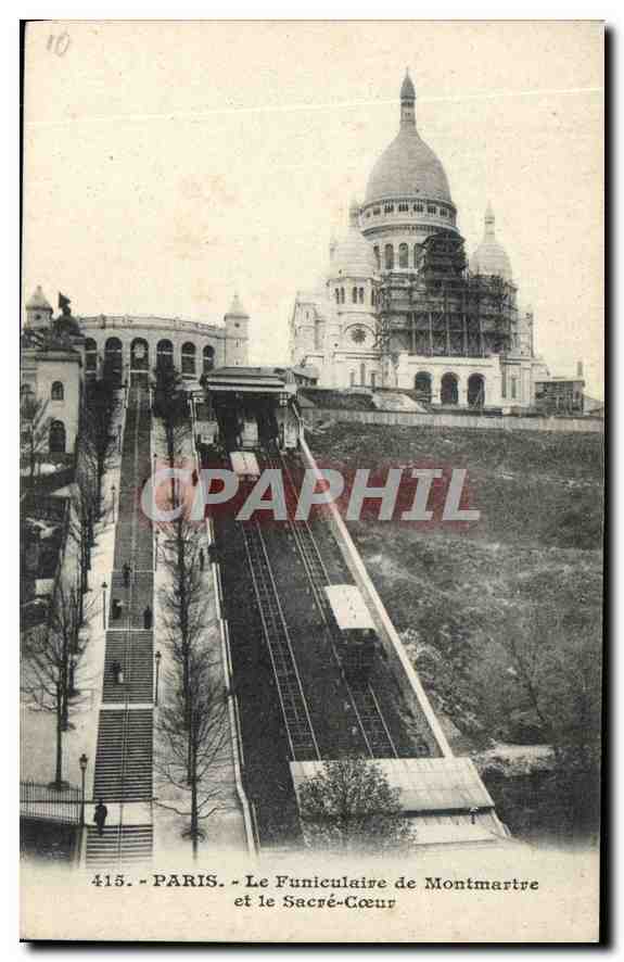 Parijs - Het Funiculaar van Montmartre en het Sacré-Cœur — CPAPHIL n°415