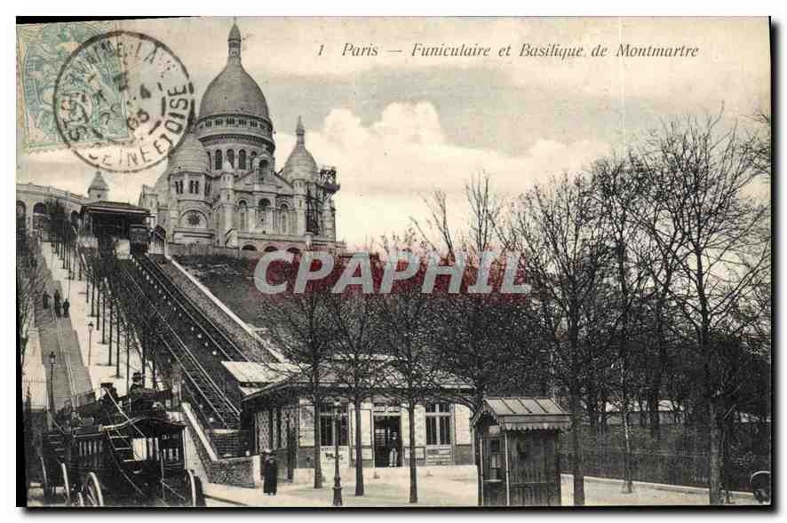 CPA Paris Funiculaire et Basilique de Montmartre