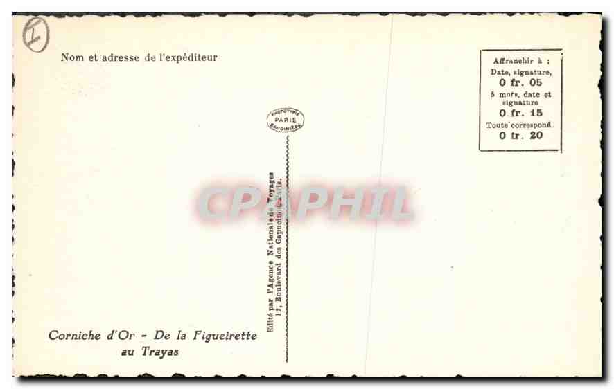 CPA Corniche d'Or De la Figueirette au Trayas — Rückseite