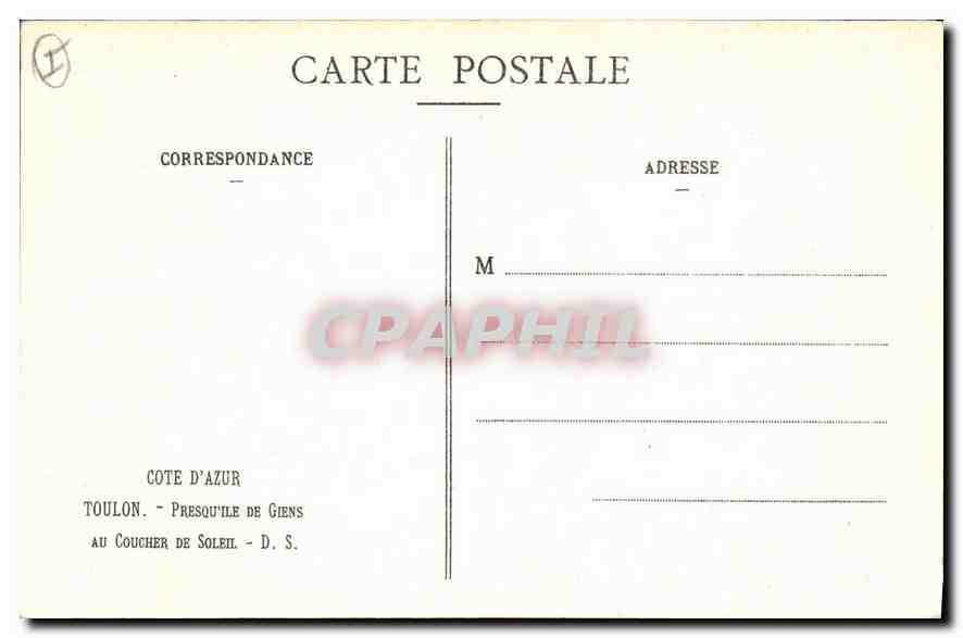CPA Cote d'Azur Toulon Presqu'ile de Giens au Coucher de Soleil — Rückseite
