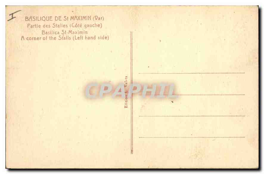 Basilique de Saint-Maximin — Partie des stalles (côté gauche) — Édition L. Valtra — Rückseite
