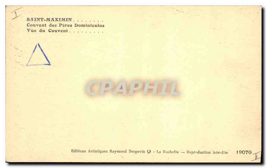 Saint-Maximin — Couvent des Pères Dominicains — Éditions Artistiques Raymond Bergevin — Rückseite
