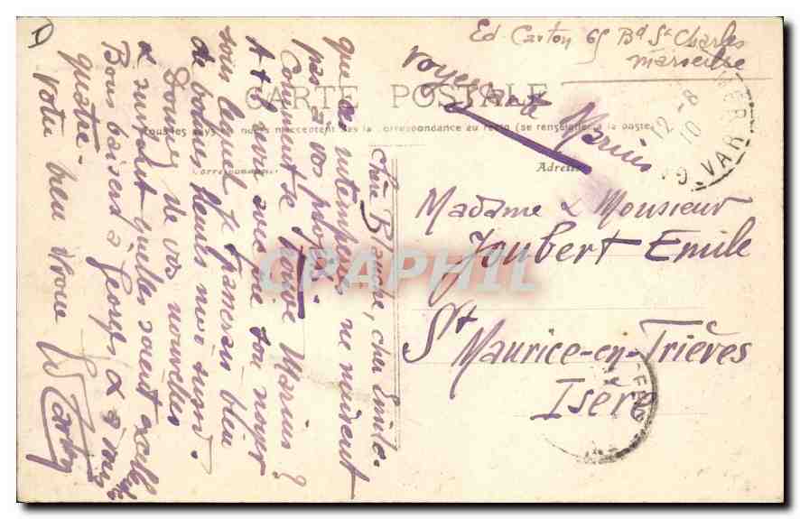 CPA Toulon Falaise de Mejean  — Verso